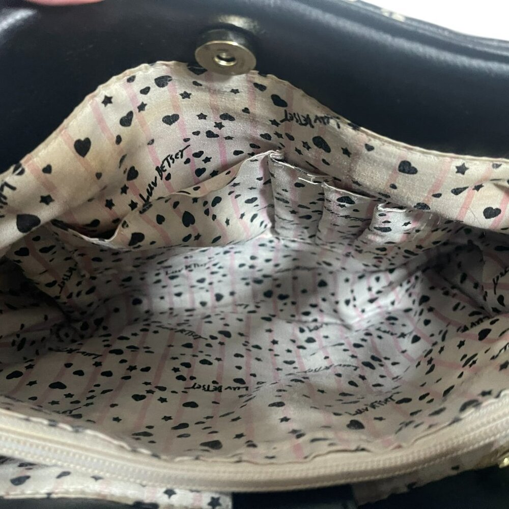 LUV BETSEY JOHNSON Quilted B&W Hearts Bows Handbag Satchel Crossbody Bag Purse - Picture 11 of 12